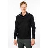 Desen Triko Erkek Polo Yaka Uzun Kollu Sweatshirt Siyah