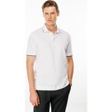 Desen Triko Erkek Polo Yaka Yakası Çizgili T-Shirt Beyaz - 3XL