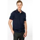 Desen Triko Erkek Polo Yaka Yakası Çizgili T-Shirt Lacivert - 2XL