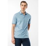 Desen Triko Erkek Polo Yaka Yakası Çizgili T-shirt Mavi