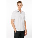 Desen Triko Erkek Polo Yaka Yakası Fermuarlı T-shirt Beyaz Beden;2XL,Renk;Beyaz