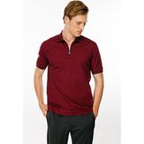 Desen Triko Erkek Polo Yaka Yakası Fermuarlı T-Shirt Bordo - XL