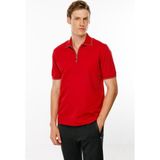 Desen Triko Erkek Polo Yaka Yakası Fermuarlı T-Shirt Kırmızı - 2XL