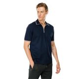 Desen Triko Erkek Polo Yaka Yakası Fermuarlı T-shirt Lacivert Beden;L,Renk;Lacivert