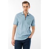 Desen Triko Erkek Polo Yaka Yakası Fermuarlı T-shirt Mavi