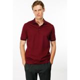 Desen Triko Erkek Polo Yaka Yakası Şerit Desenli T-Shirt Bordo - 3XL