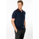 Desen Triko Erkek Polo Yaka Yakası Şerit Desenli T-Shirt Lacivert - 4XL