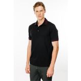 Desen Triko Erkek Polo Yaka Yakası Şerit Desenli T-shirt Siyah Beden;4XL,Renk;Siyah