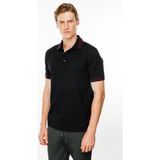Desen Triko Erkek Polo Yaka Yakası Şerit Desenli T-Shirt Siyah - M