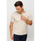 Desen Triko Erkek Polo Yaka Yakası ve Kolu Triko Cepli T-Shirt Bej - 3XL
