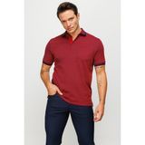 Desen Triko Erkek Polo Yaka Yakası ve Kolu Triko Cepli T-Shirt Bordo - XL