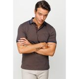 Desen Triko Erkek Polo Yaka Yakası ve Kolu Triko Cepli T-Shirt Kahve - M