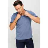 Desen Triko Erkek Polo Yaka Yakası ve Kolu Triko Cepli T-Shirt Lacivert - M