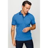 Desen Triko Erkek Polo Yaka Yakası ve Kolu Triko Cepli T-Shirt Saks - XL
