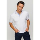 Desen Triko Erkek Polo Yaka Yakası ve Kolu Triko T-Shirt Beyaz - 3XL