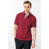 Desen Triko Erkek Polo Yaka Yakası ve Kolu Triko T-Shirt Bordo - 3XL