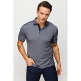 Desen Triko Erkek Polo Yaka Yakası ve Kolu Triko T-Shirt Füme - 3XL