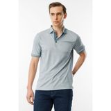 Desen Triko Erkek Polo Yaka Yakası ve Kolu Triko T-Shirt Gri - 3XL