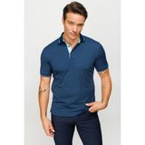 Desen Triko Erkek Polo Yaka Yakası ve Kolu Triko T-Shirt Petrol - 3XL