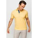 Desen Triko Erkek Polo Yaka Yakası ve Kolu Triko T-Shirt Sarı - XL