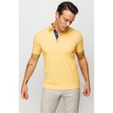 Desen Triko Erkek Polo Yaka Yakası ve Kolu Triko T-Shirt Sarı