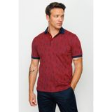 Desen Triko Erkek Polo Yaka Yelken Desenli T-Shirt Bordo - XL