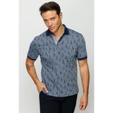 Desen Triko Erkek Polo Yaka Yelken Desenli T-Shirt Füme - 3XL