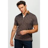 Desen Triko Erkek Polo Yaka Yelken Desenli T-Shirt Kahve - 2XL