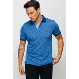 Desen Triko Erkek Polo Yaka Yelken Desenli T-Shirt Saks - M
