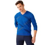 DESEN TRİKO Erkek Renkli Dalga Desenli V Yaka İnce Triko Kazak Saks Beden;2XL dsnNM2173