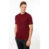 Desen Triko Erkek Sıfır Yaka Basic Pamuklu T-Shirt Bordo - XL