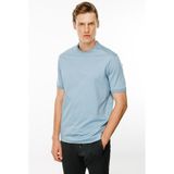 Desen Triko Erkek Sıfır Yaka Basic Pamuklu T-Shirt Mavi - 2XL