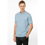 Desen Triko Erkek Sıfır Yaka Basic Pamuklu T-Shirt Mavi - 4XL