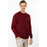 Desen Triko Erkek Sıfır Yaka Basic Uzun Kollu Pamuklu T-Shirt Bordo - 2XL