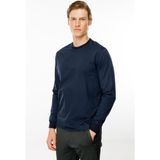 Desen Triko Erkek Sıfır Yaka Basic Uzun Kollu Pamuklu T-Shirt Lacivert - 2XL