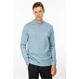 Desen Triko Erkek Sıfır Yaka Basic Uzun Kollu Pamuklu T-shirt Mavi Beden;M,Renk;Mavi