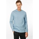 Desen Triko Erkek Sıfır Yaka Basic Uzun Kollu Pamuklu T-Shirt Mavi
