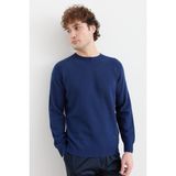 Desen Triko Erkek Sıfır Yaka Basic Yün Kazak Indigo - L - İndigo