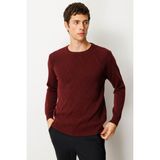 Desen Triko Erkek Sıfır Yaka Hasır Örgü Baklava Yürütmeli Yün Kazak Bordo - 2XL