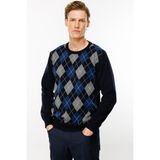 Desen Triko Erkek Sıfır Yaka Önü Baklava Desenli Kazak K.lacivert - 2XL - Koyu Lacivert