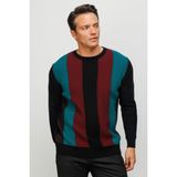 Desen Triko Erkek Sıfır Yaka Önü Renkli Yürütmeli Yün Kazak Siyah - 2XL