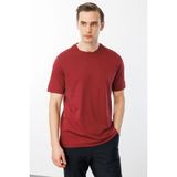 Desen Triko Erkek Sıfır Yaka Pamuklu T-Shirt Bordo - 2XL