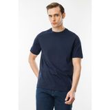 Desen Triko Erkek Sıfır Yaka Pamuklu T-Shirt Lacivert - 3XL