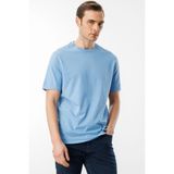 Desen Triko Erkek Sıfır Yaka Pamuklu T-Shirt Mavi