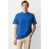 Desen Triko Erkek Sıfır Yaka T-Shirt Saks - 3XL