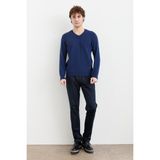 Desen Triko Erkek V Yaka Basic Yün Kazak Indigo - M - İndigo