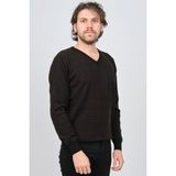 Desen Triko Erkek V Yaka Desenli Saf Yün Kazak 0246569 Kahverengi - 2XL