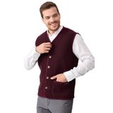 Desen Triko Erkek V Yaka Keçe Aksesuarlı Pike Dokuma Yün Yelek 02422569 Bordo XXXL