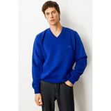 Desen Triko Erkek V Yaka Klasik Yün Kazak K.saks Mavi - Saks - Mavi - 2XL