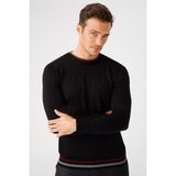 Desen Triko Erkek Yaka Kenarı Çizgili Sıfır Yaka Kazak Siyah - 2XL